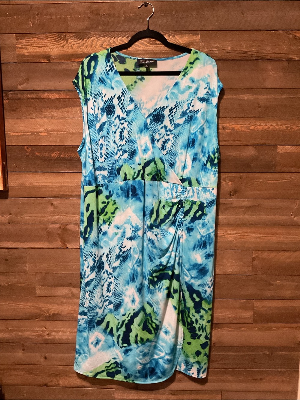 Jones New York Blue And Green Animal Print Sheath Knit Dress Women’s Size 3X